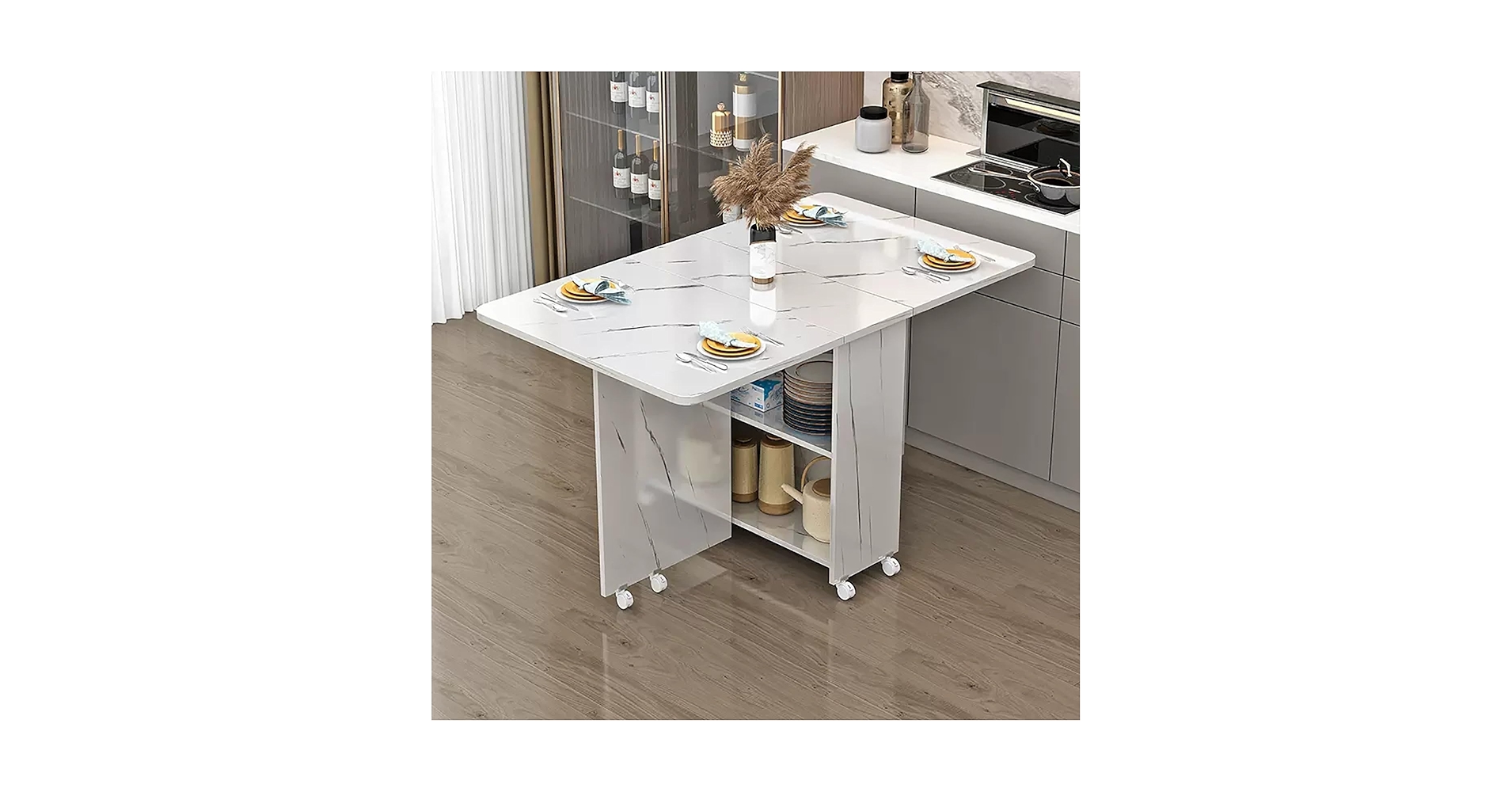 Amazon｜伸長式ダイニングテーブル 移動可能で伸縮可能な